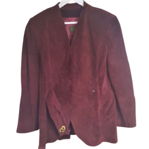Vintage 90s Danier burgundy leather blazer jacket with cool closure - Picture 4 of 8